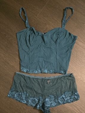 Victoria's Secret Teal Lace-Trim Camisole & Boyshort Set